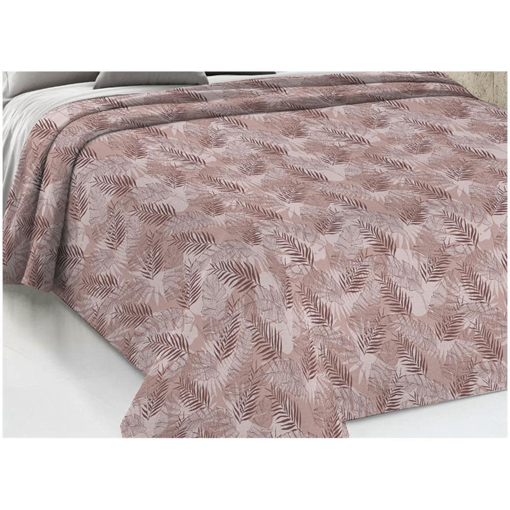Copriletto Piquet Primavera Estate 100% Cotone Disegno Tropical Felce Singolo Rosa - Foto 2