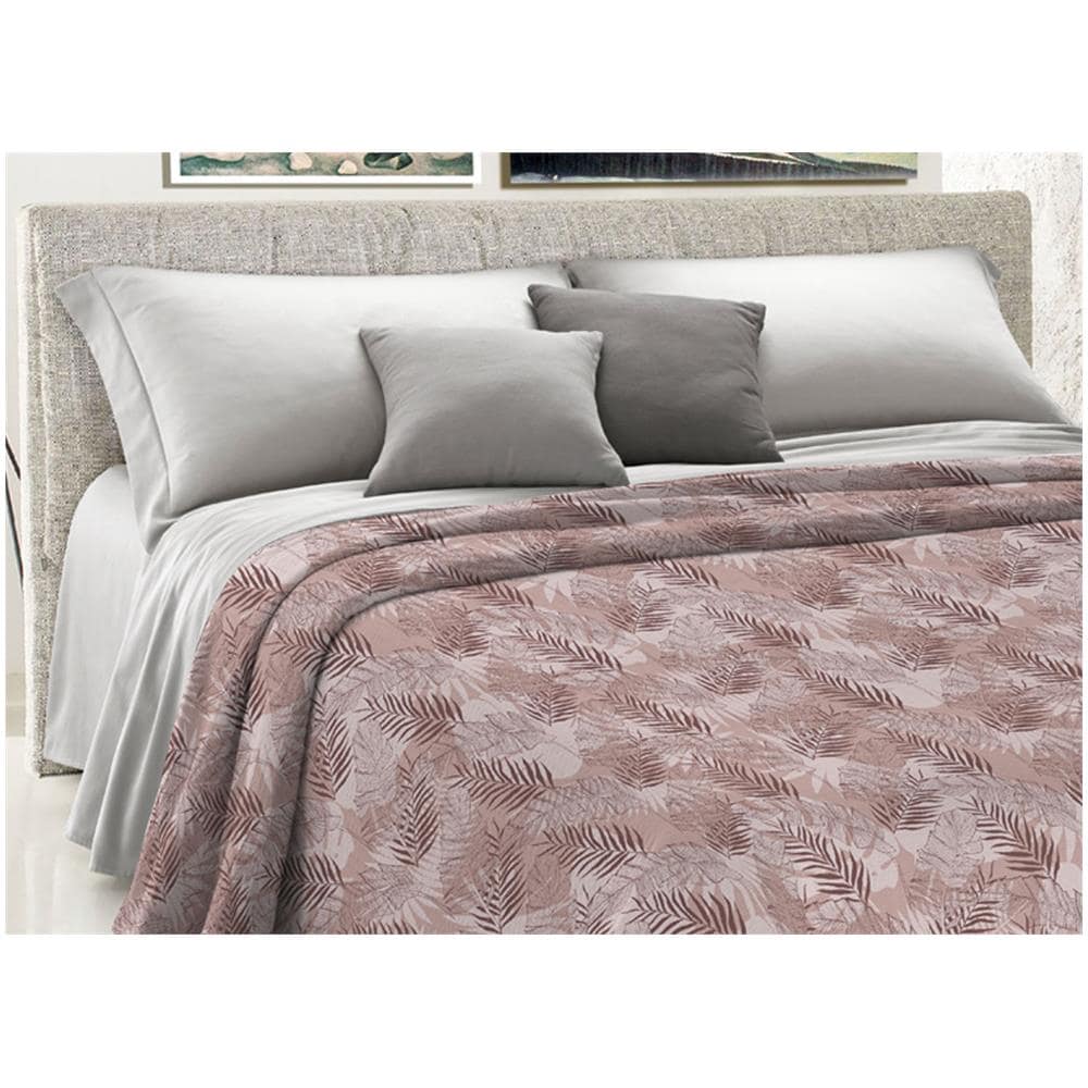 Copriletto Piquet Primavera Estate 100% Cotone Disegno Tropical Felce Singolo Rosa - Foto 5