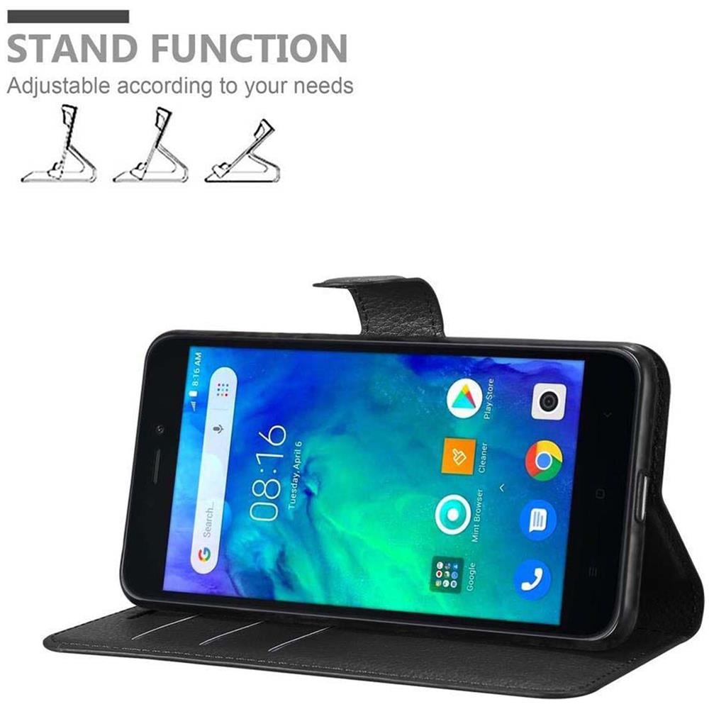 Custodia Compatibile Con Xiaomi Redmi Go In Nero Carbone - Coperchio Protettiva Con Chiusura Magnetica, Funzione Stand E Tasca Per Le Carte - Foto 2