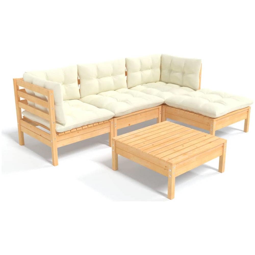 Set Divani Da Giardino 5 Pz Con Cuscini Crema Massello Di Pino - Foto 2