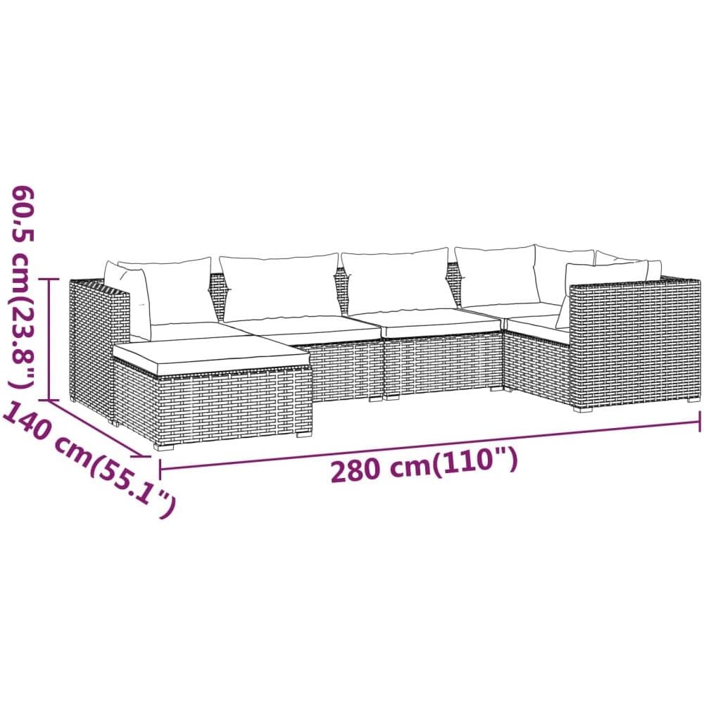Set Divani Da Giardino 6 Pz Con Cuscini In Polyrattan Grigio - Foto 9