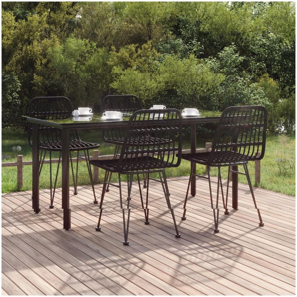 Set Da Pranzo Da Giardino 5 Pz Nero In Polyrattan - Foto 1