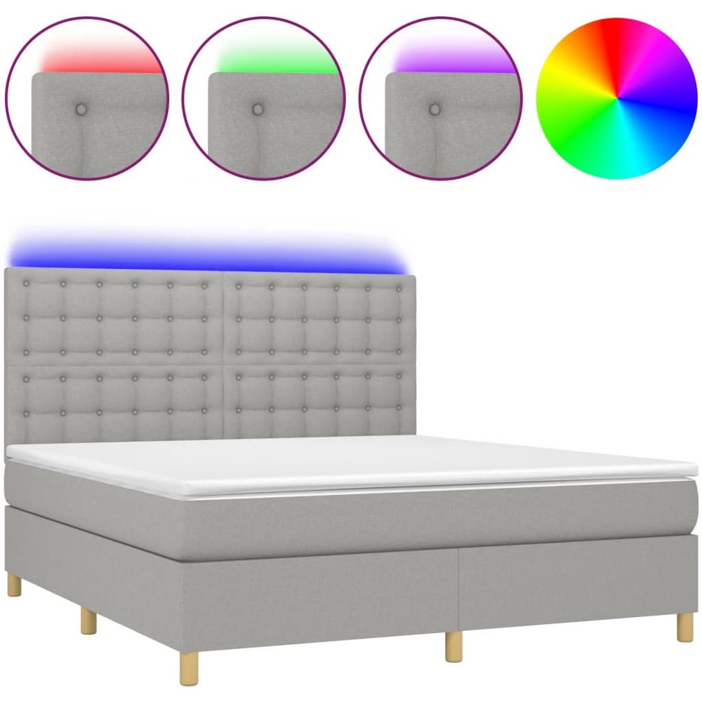Letto A Molle Materasso E Led Grigio Chiaro 180x200 Cm Tessuto - Foto 2