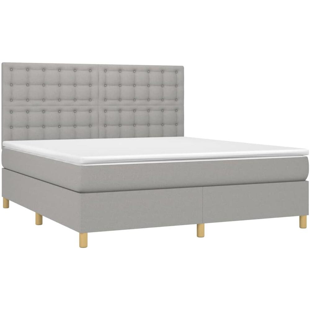 Letto A Molle Materasso E Led Grigio Chiaro 180x200 Cm Tessuto - Foto 3