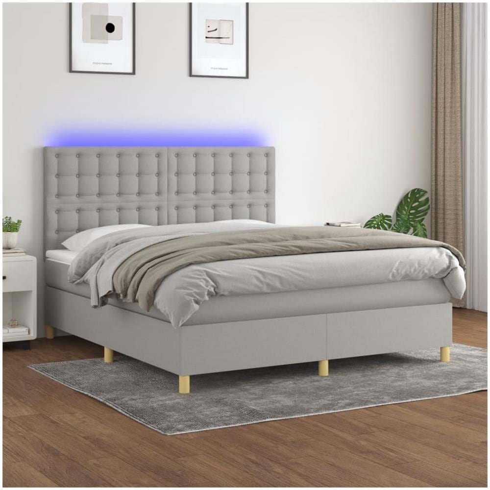 Letto A Molle Materasso E Led Grigio Chiaro 180x200 Cm Tessuto - Foto 1