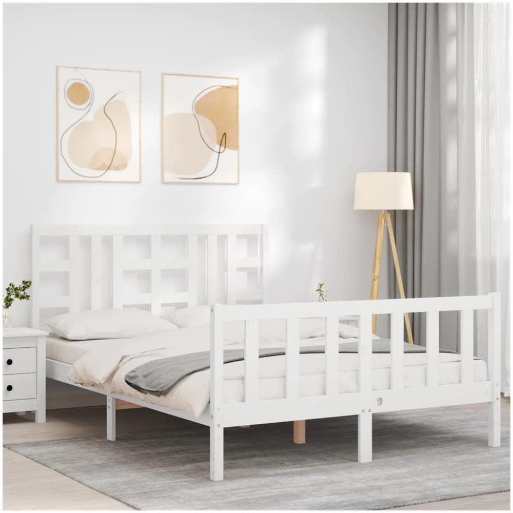 Giroletto con Testiera Bianco King Size in Legno Massello - Foto 3