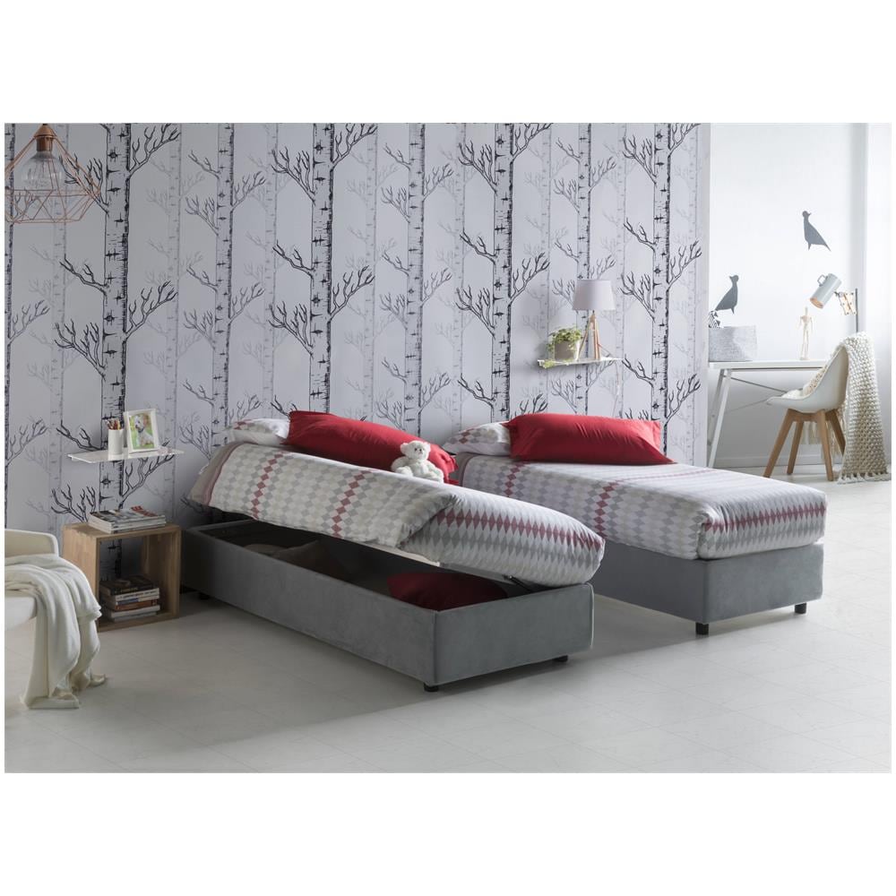 Letto Singolo Melissa, Letto Contenitore Con Rivestimento In Tessuto, 100% Made In Italy, Apertura Laterale, Adatto Per Materasso Cm 80x190, Grigio - Foto 1