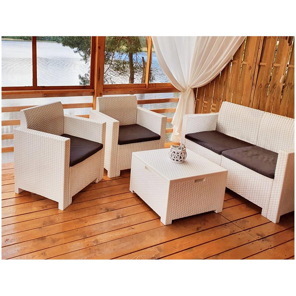 Set Salotto Da Esterno Venere, Set Da Giardino Con Cuscini, Salottino Indoor E Outdoor Effetto Rattan, 100% Made In Italy, Bianco - Foto 1
