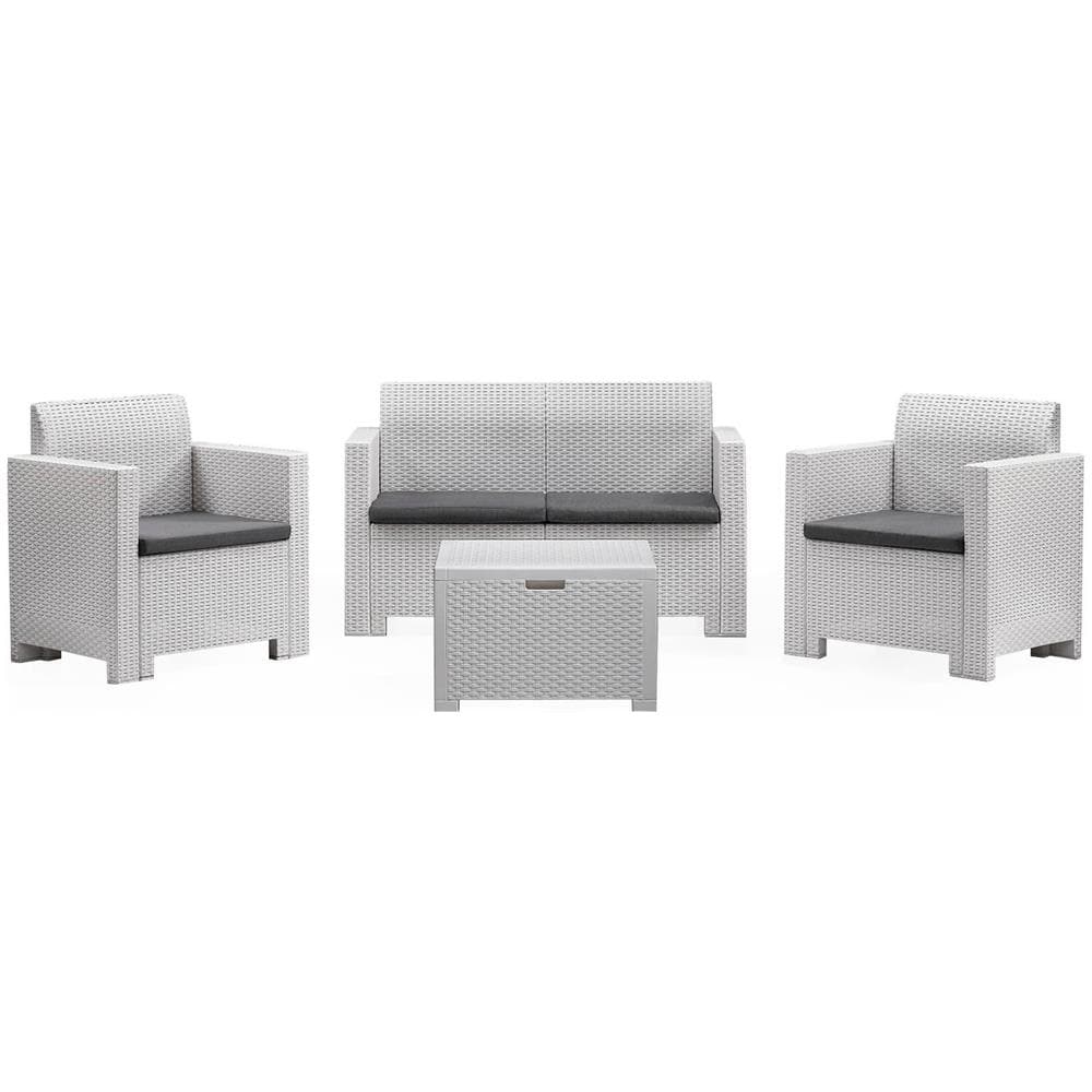 Set Salotto Da Esterno Venere, Set Da Giardino Con Cuscini, Salottino Indoor E Outdoor Effetto Rattan, 100% Made In Italy, Bianco - Foto 2