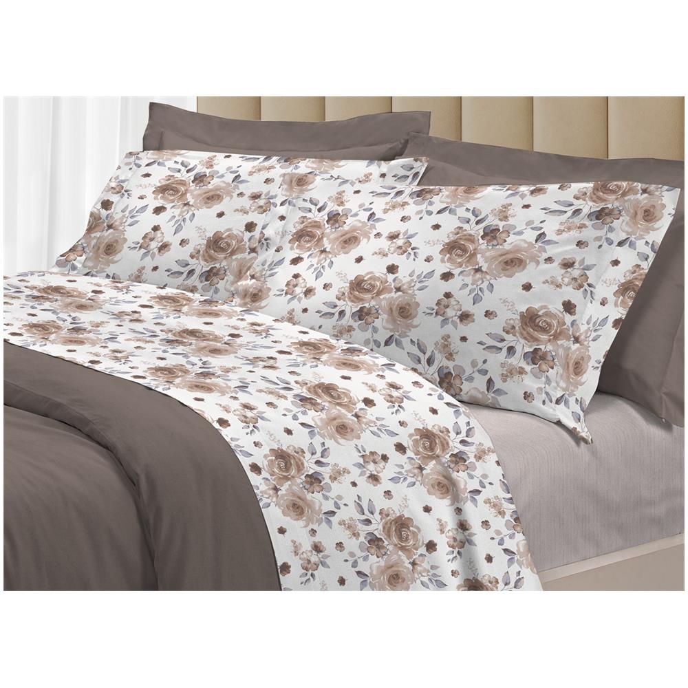 Completo Lenzuola Letto 100% Cotone Italy 3027 Disegno Rosa Singolo Beige - Foto 1