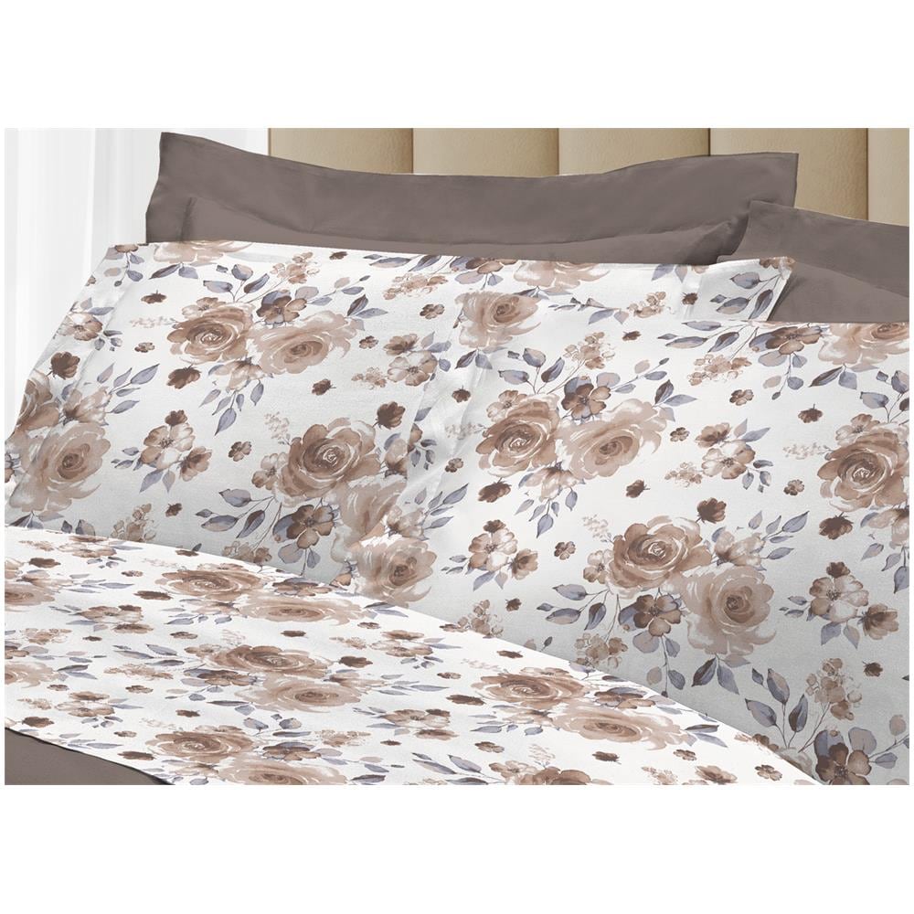 Completo Lenzuola Letto 100% Cotone Italy 3027 Disegno Rosa Singolo Beige - Foto 5