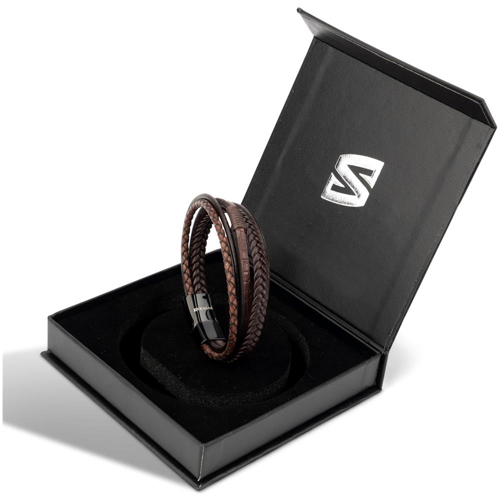 Bracciale in Pelle da Uomo, ""Wild"", 23cm, Marrone - Foto 6