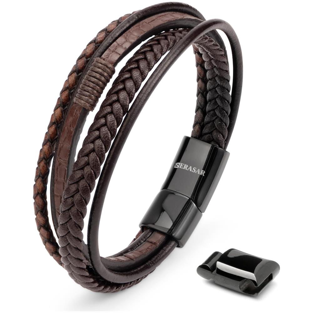 Bracciale in Pelle da Uomo, ""Wild"", 23cm, Marrone - Foto 1