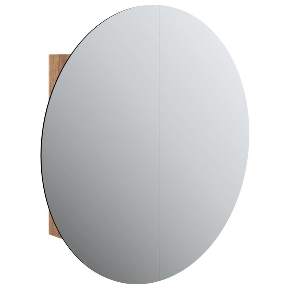 Armadio da Bagno con Specchio Rotondo e LED Rovere 54x54x17,5cm - Foto 1