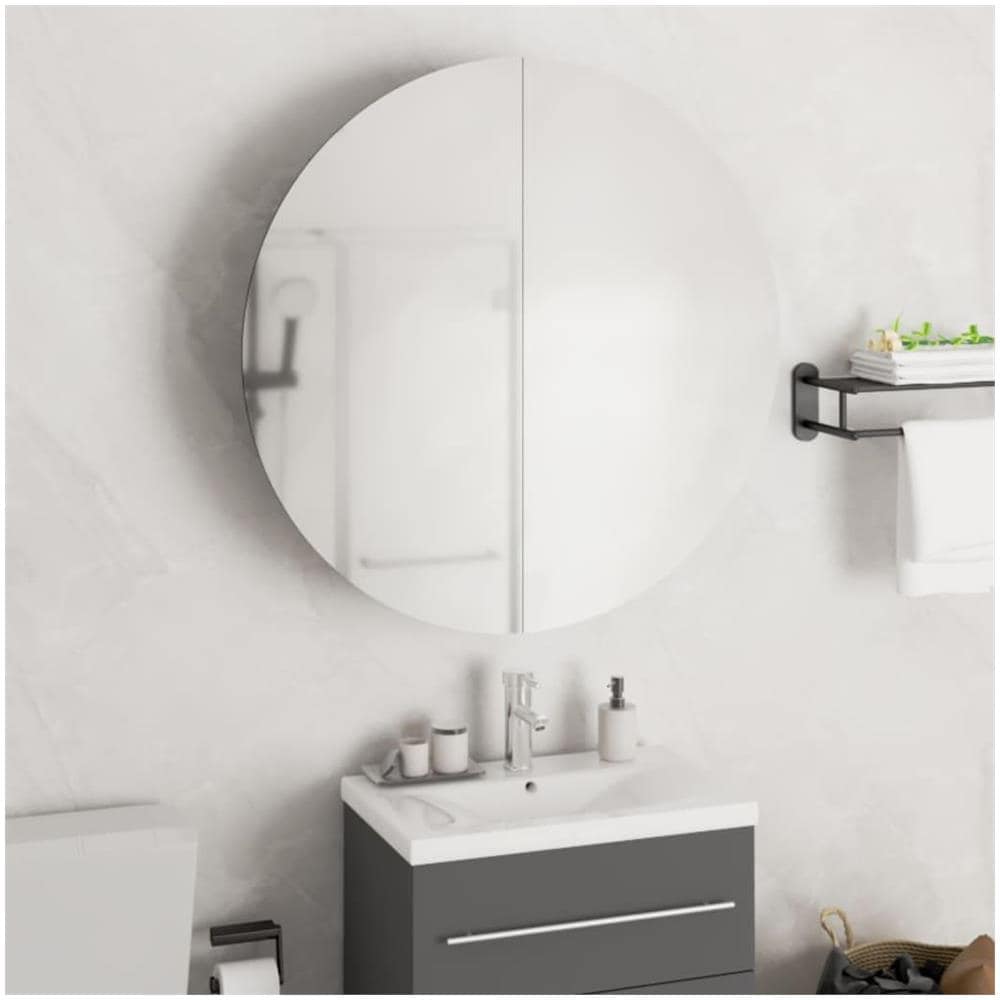 Armadio da Bagno con Specchio Rotondo e LED Rovere 54x54x17,5cm - Foto 2