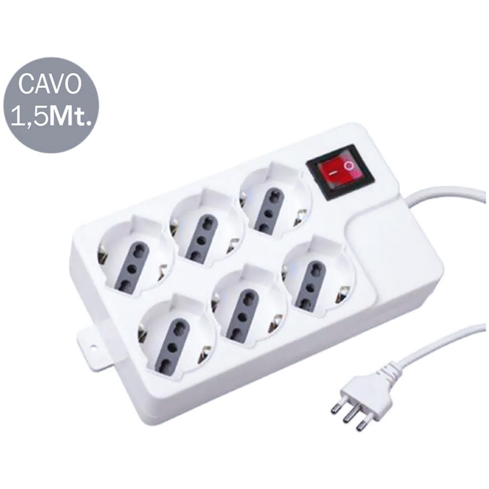 Multipresa Ciabatta 6 Posti Bipasso / schuko Cavo 1,5mt Interruttore On / off Protezione Termica Ripristinabile - Sku 8749 - Foto 2