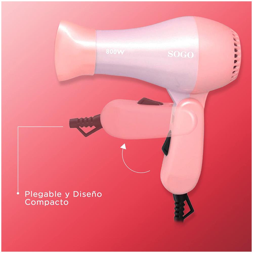Asciugacapelli Da Viaggio, Pieghevole, Colore Rosa, 800 w, Sec-ss-3615-p - Foto 2