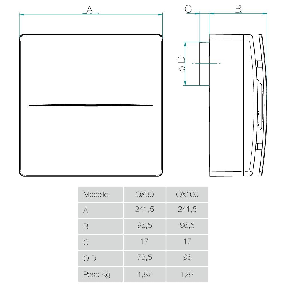 Qx100 - Aspiratore Centrifugo Diam. 96mm - 28/17w - 104/62m3 / h - Cod. Pqx00014 - 2 Velocità - Foto 2