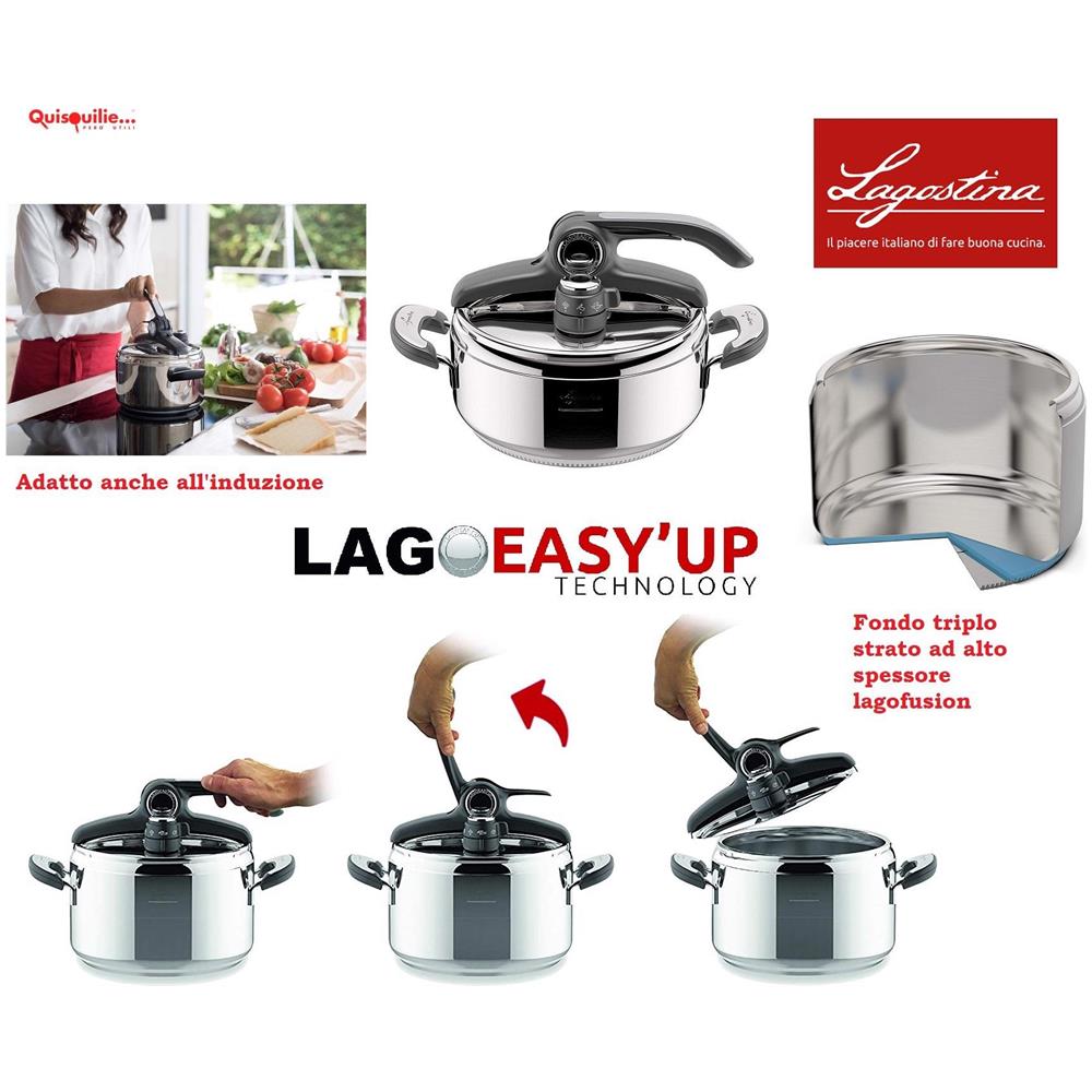 Pentola A Pressione Novia Lagoeasy'up Lagofusion, Acciaio Inox 18/10, 3,5 - 5 - 7 Lt, Made In Italy - 3,5 - Foto 2