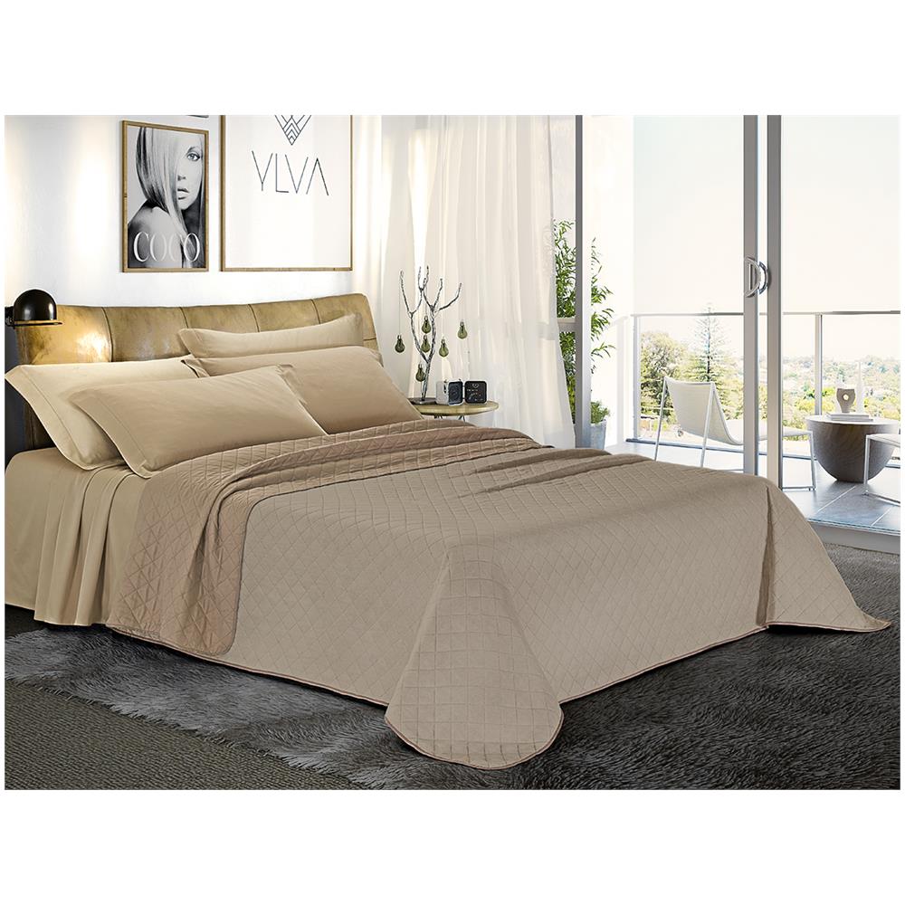 Trapuntino Copriletto Bicolor Double Face - Singolo 170x280 Cm Sabbia / corda - Foto 4