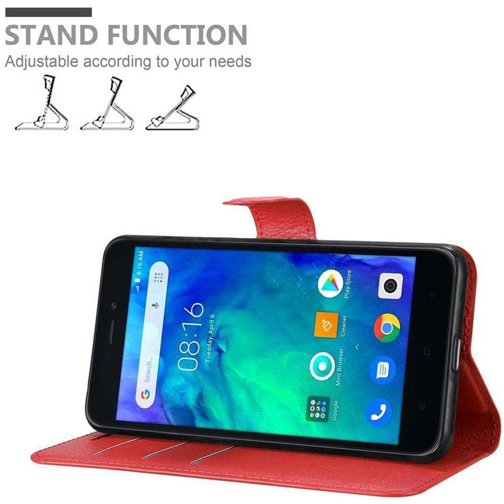 Custodia Compatibile Con Xiaomi Redmi Go In Rosso Carminio - Coperchio Protettiva Con Chiusura Magnetica, Funzione Stand E Tasca Per Le Carte - Foto 2