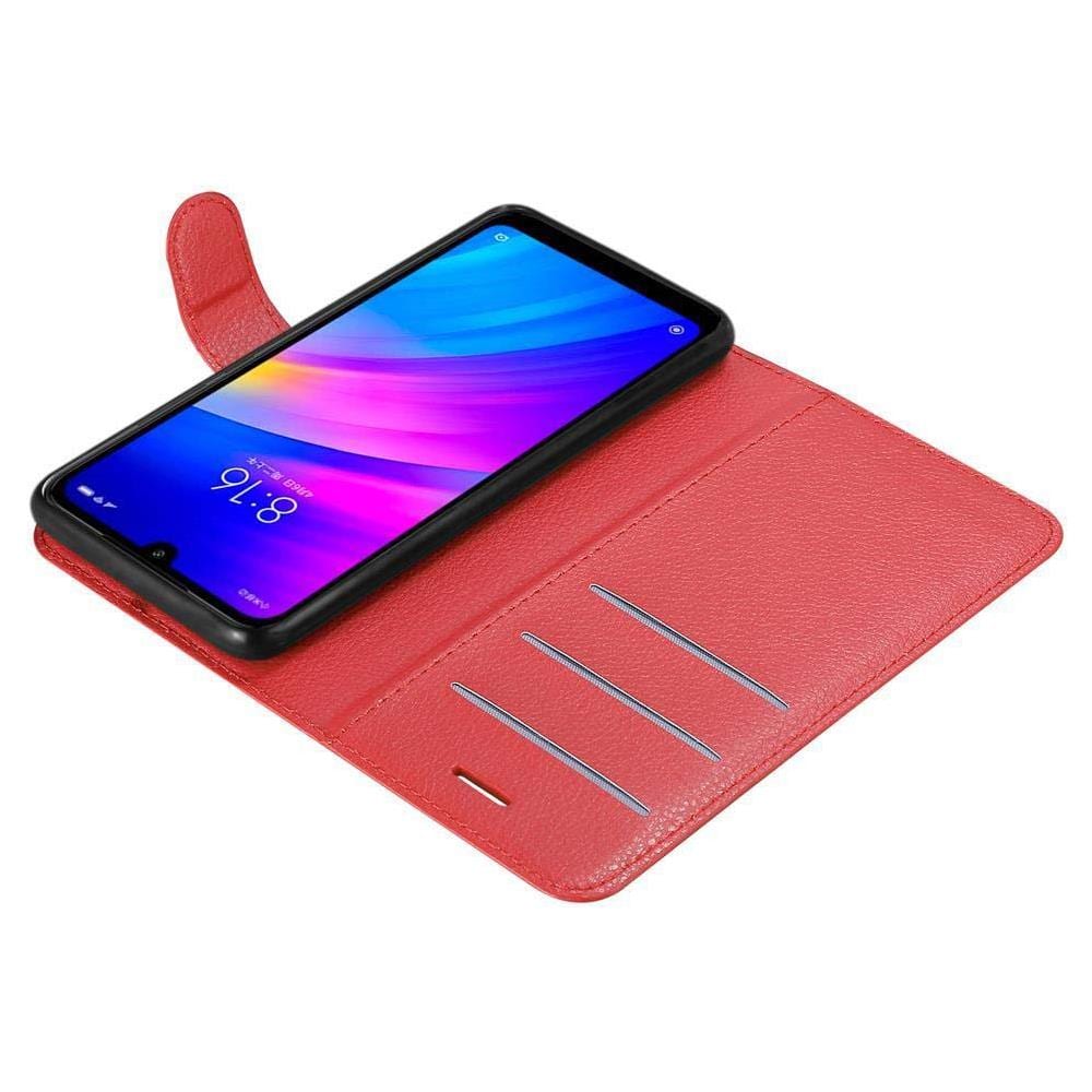 Custodia Compatibile Con Xiaomi Redmi 7 In Rosso Carminio - Coperchio Protettiva Con Chiusura Magnetica, Funzione Stand E Tasca Per Le Carte - Foto 8