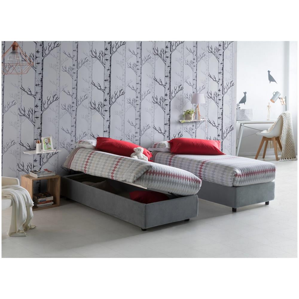 Letto Singolo Diana, Letto Contenitore Con Rivestimento In Tessuto, 100% Made In Italy, Apertura Laterale, Con Materasso Cm 80x190 Incluso, Grigio - Foto 1