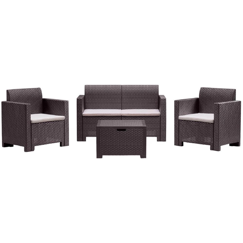 Set Salotto Da Esterno Venere, Set Da Giardino Con Cuscini, Salottino Indoor E Outdoor Effetto Rattan, 100% Made In Italy, Marrone - Foto 2