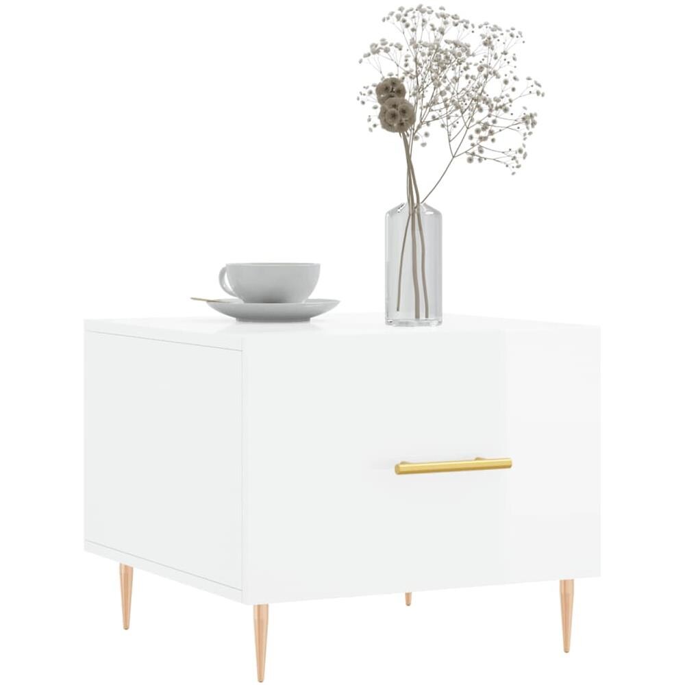 Tavolini Salotto 2pz Bianco Lucido 50x50x40cm Legno Multistrato - Foto 3