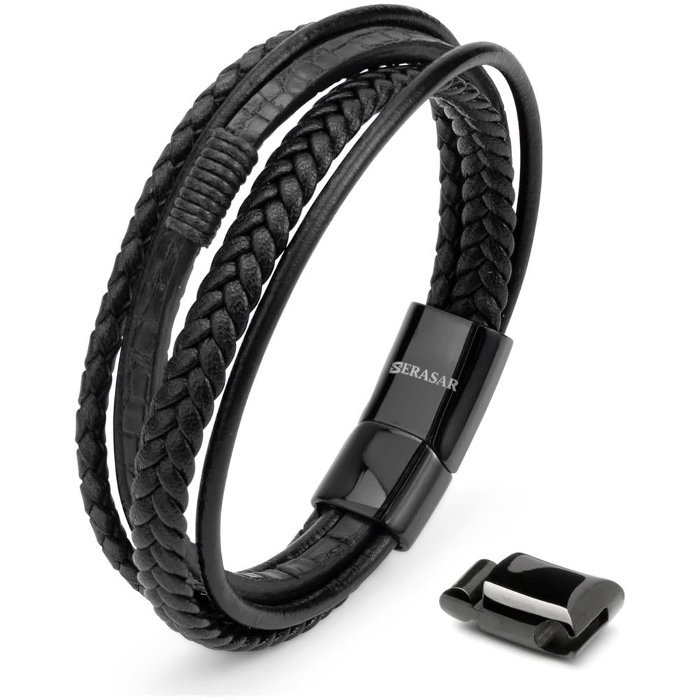 Bracciale in Pelle da Uomo, ""Wild"", 23cm, Nero - Foto 1