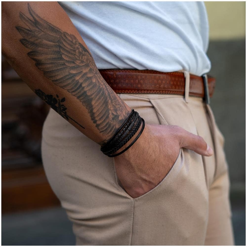 Bracciale in Pelle da Uomo, ""Wild"", 23cm, Nero - Foto 6