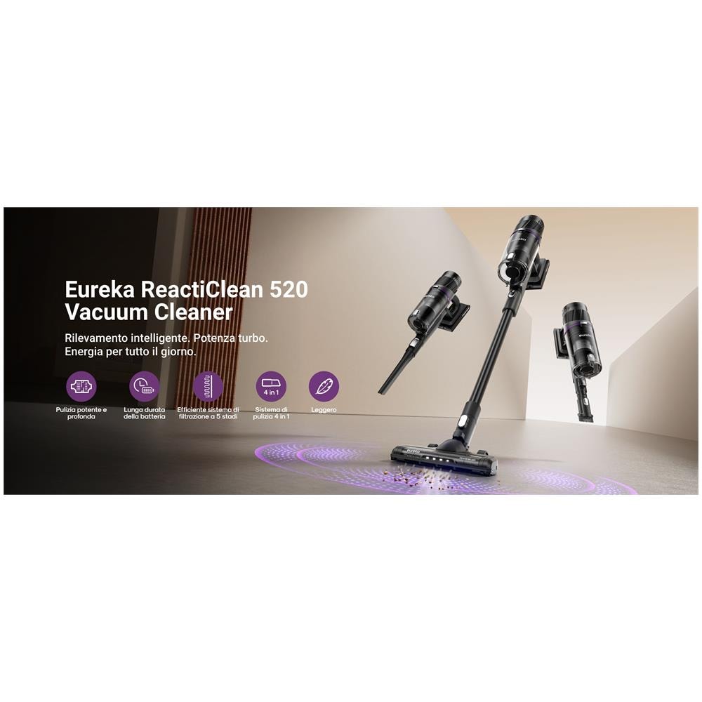 NEC 520 Scopa Elettrica Aspirapolvere 3-in-1 Batteria Secco Senza Sacchetto 200 W Nero, Viola - Foto 2