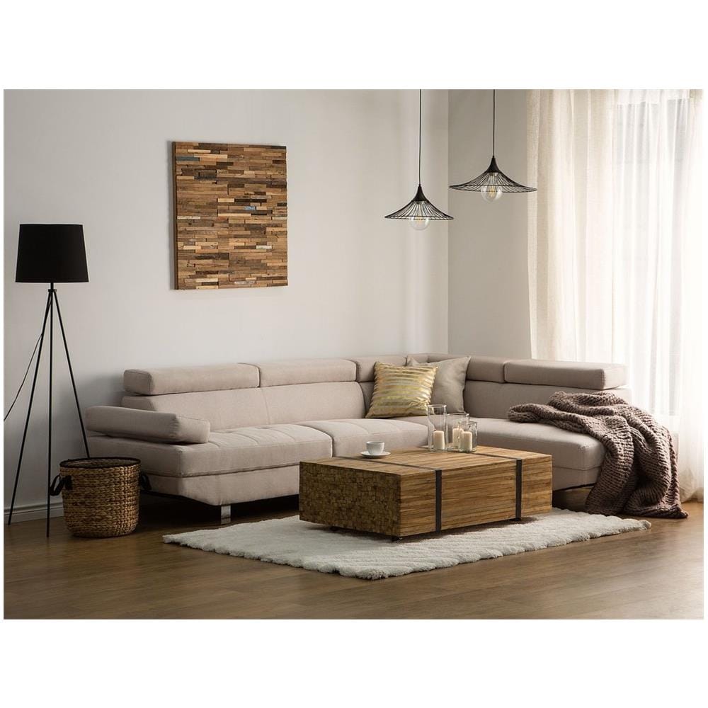 Divano Angolare Moderno In Tessuto Beige Norrea - Foto 2