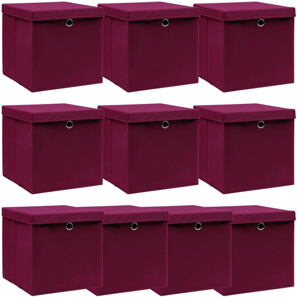 Scatole con Coperchi 10 pz Rosso Scuro 32x32x32 cm Tessuto - Foto 1