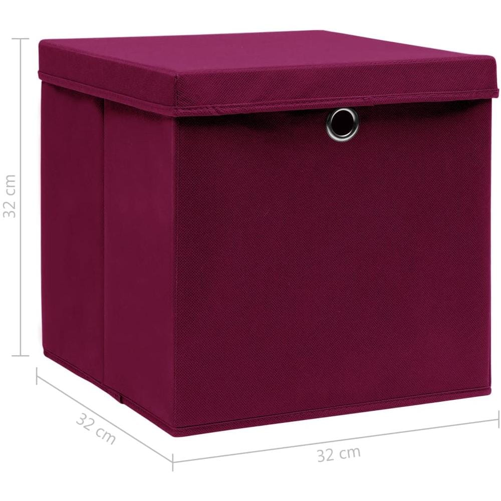 Scatole con Coperchi 10 pz Rosso Scuro 32x32x32 cm Tessuto - Foto 8