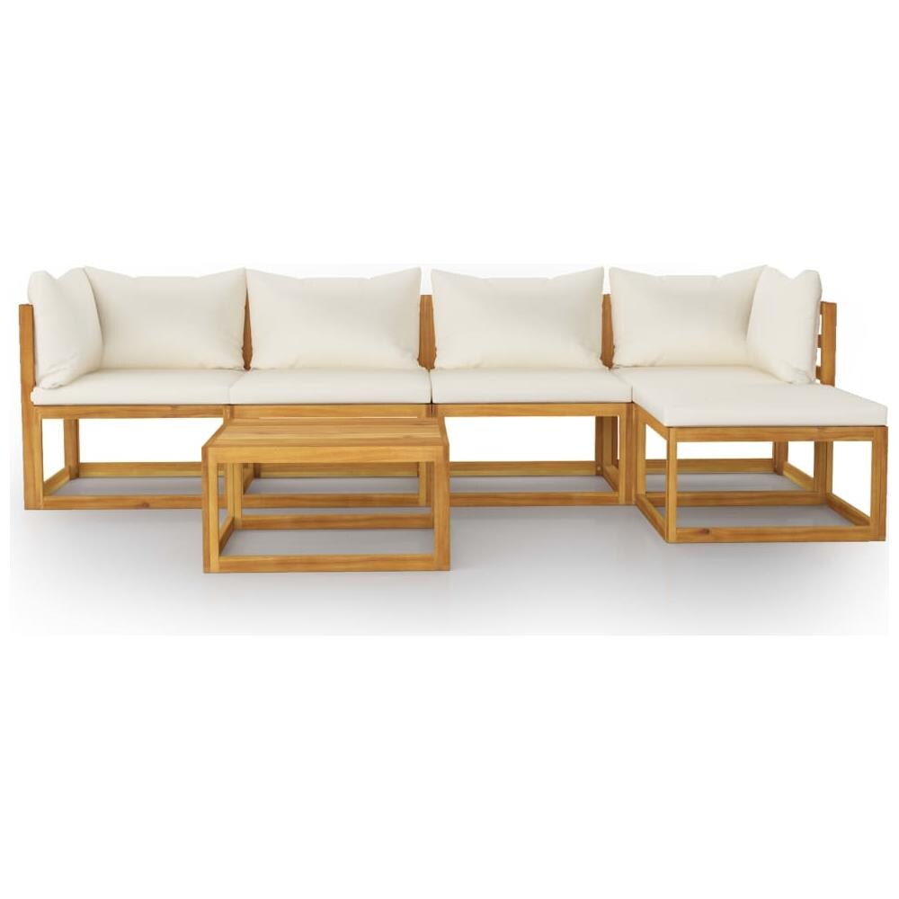 Set Divani Da Giardino 6 Pz Con Cuscini Crema Massello Acacia - Foto 2
