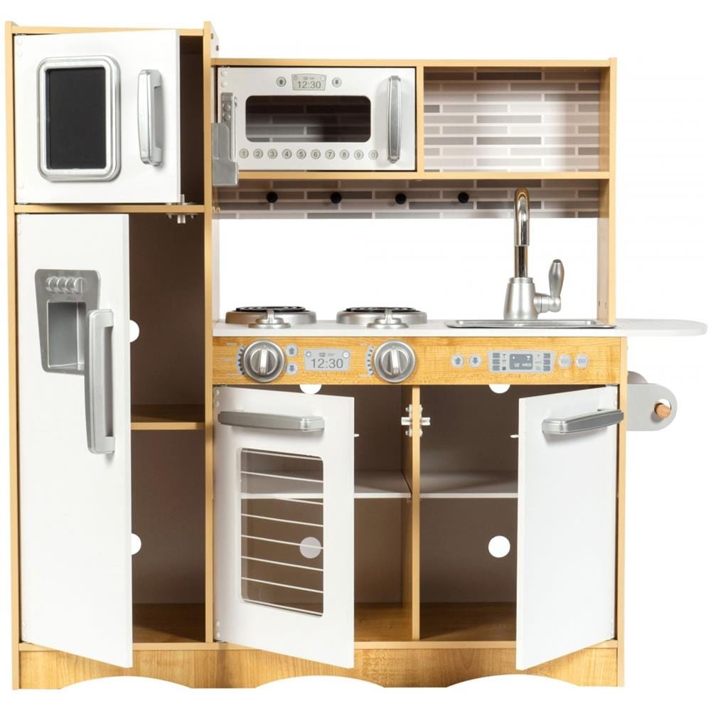 , Cucina Giocattolo Per Bambini Con Sistema Flash Led, Giocattoli Per Bambini In Legno, Accessori Da Cucina Per Giochi Di Ruolo Inclusa Cucina Per Giochi Di Ruolo Per Bambini, Set Da Gioco Per Piccoli Chef, Legno Naturale / Grigio - Foto 1