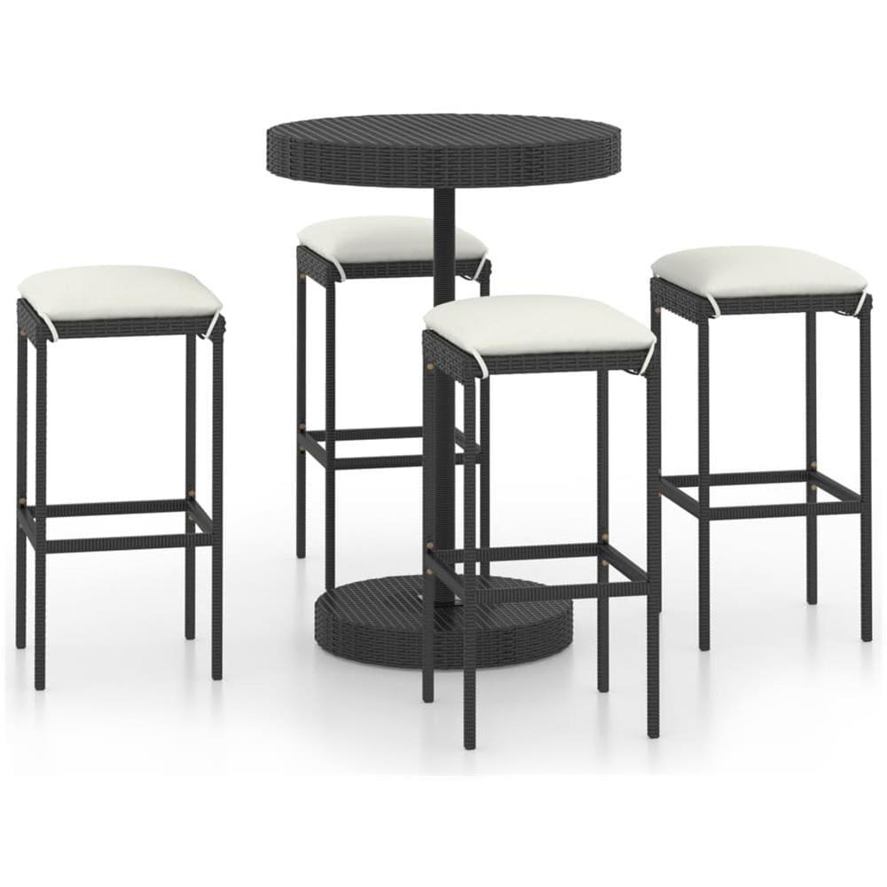 Set Bar da Giardino 5 pz con Cuscini Polyrattan Nero - Foto 1