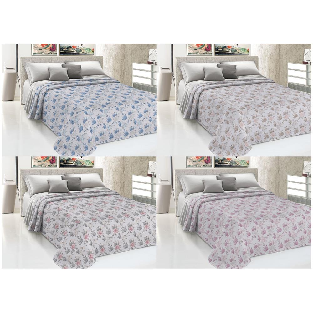 Copriletto Piquet Primavera Estate 100% Cotone Disegno Rosa Grande Floreale Matrimoniale Grigio - Foto 5