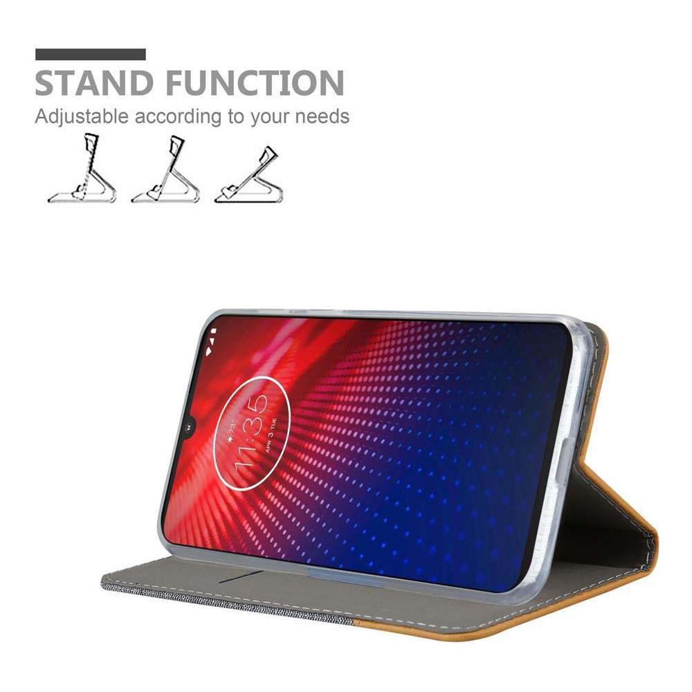 Custodia Compatibile Con Motorola Moto Z4 In Grigio Chiaro Marrone - Coperchio Protettiva Con Chiusura Magnetica, Funzione Stand E Tasca Per Le Carte - Foto 2