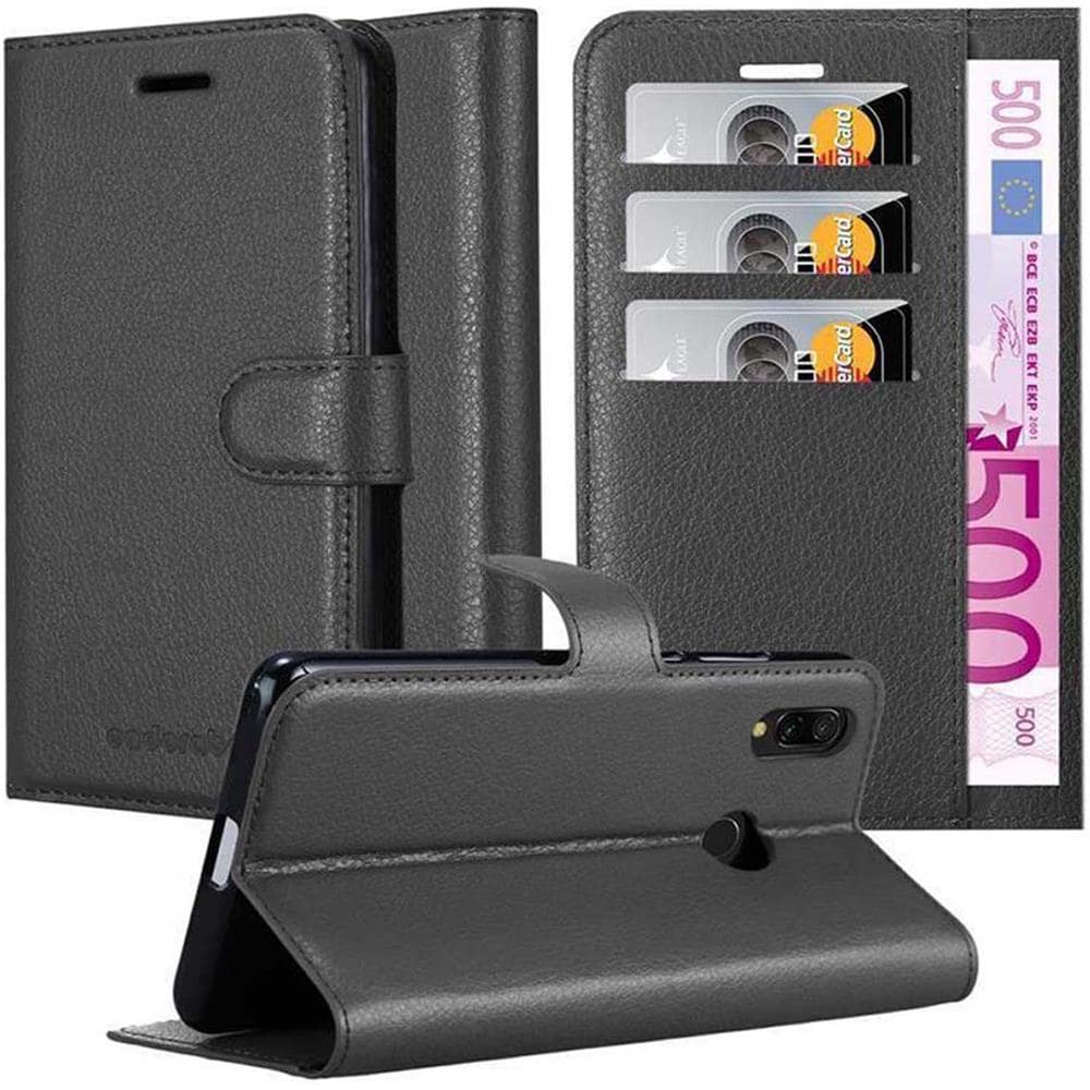 Custodia Compatibile Con Xiaomi Redmi Note 7 In Nero Carbone - Coperchio Protettiva Con Chiusura Magnetica, Funzione Stand E Tasca Per Le Carte - Foto 1