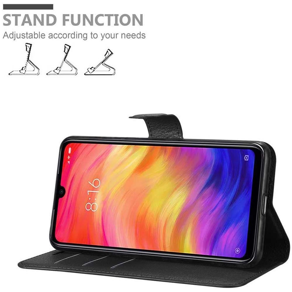 Custodia Compatibile Con Xiaomi Redmi Note 7 In Nero Carbone - Coperchio Protettiva Con Chiusura Magnetica, Funzione Stand E Tasca Per Le Carte - Foto 2