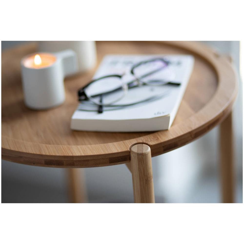 Tavolo Ausiliario Bahari, Bambù, Con Cestino Portaoggetti, Rotondo, - Foto 7