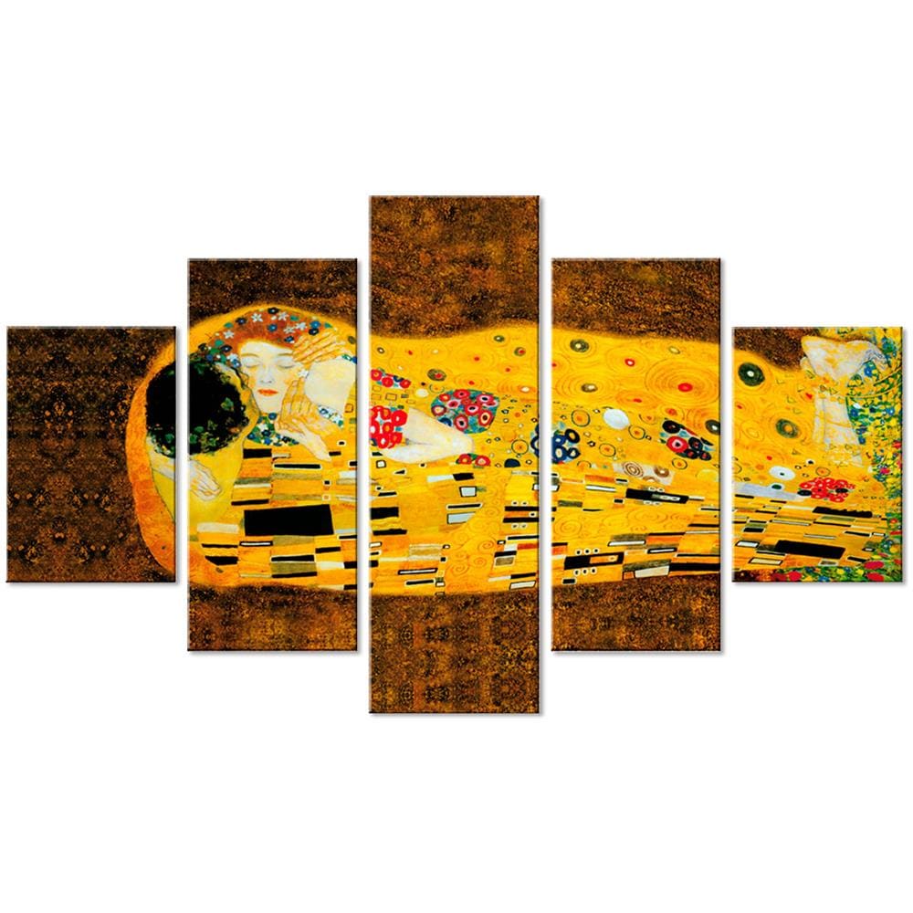Quadro Moderno 5 pezzi in legno VOGUE 66X115 cm IL BACIO DI KLIMT - Foto 1