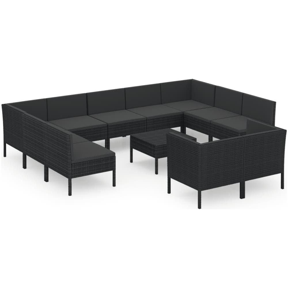 Set Divani Da Giardino 12 Pz Con Cuscini In Polyrattan Nero - Foto 2