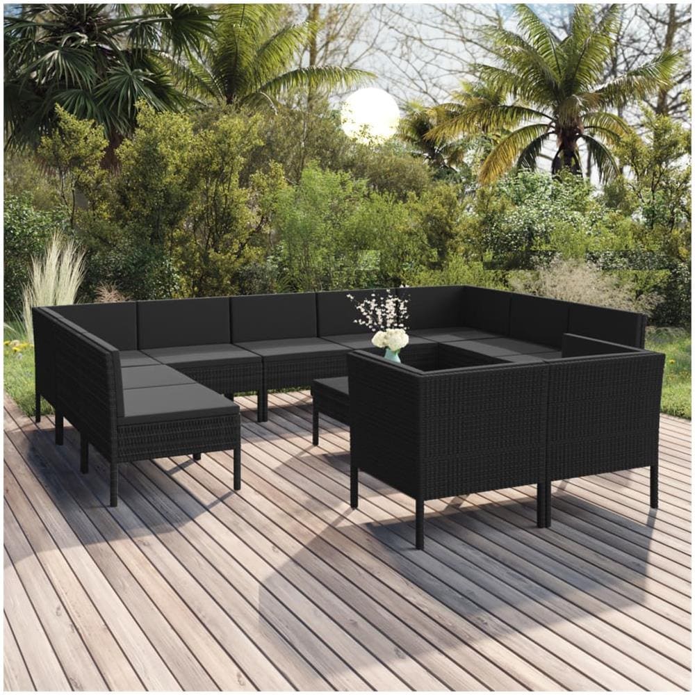 Set Divani Da Giardino 12 Pz Con Cuscini In Polyrattan Nero - Foto 1