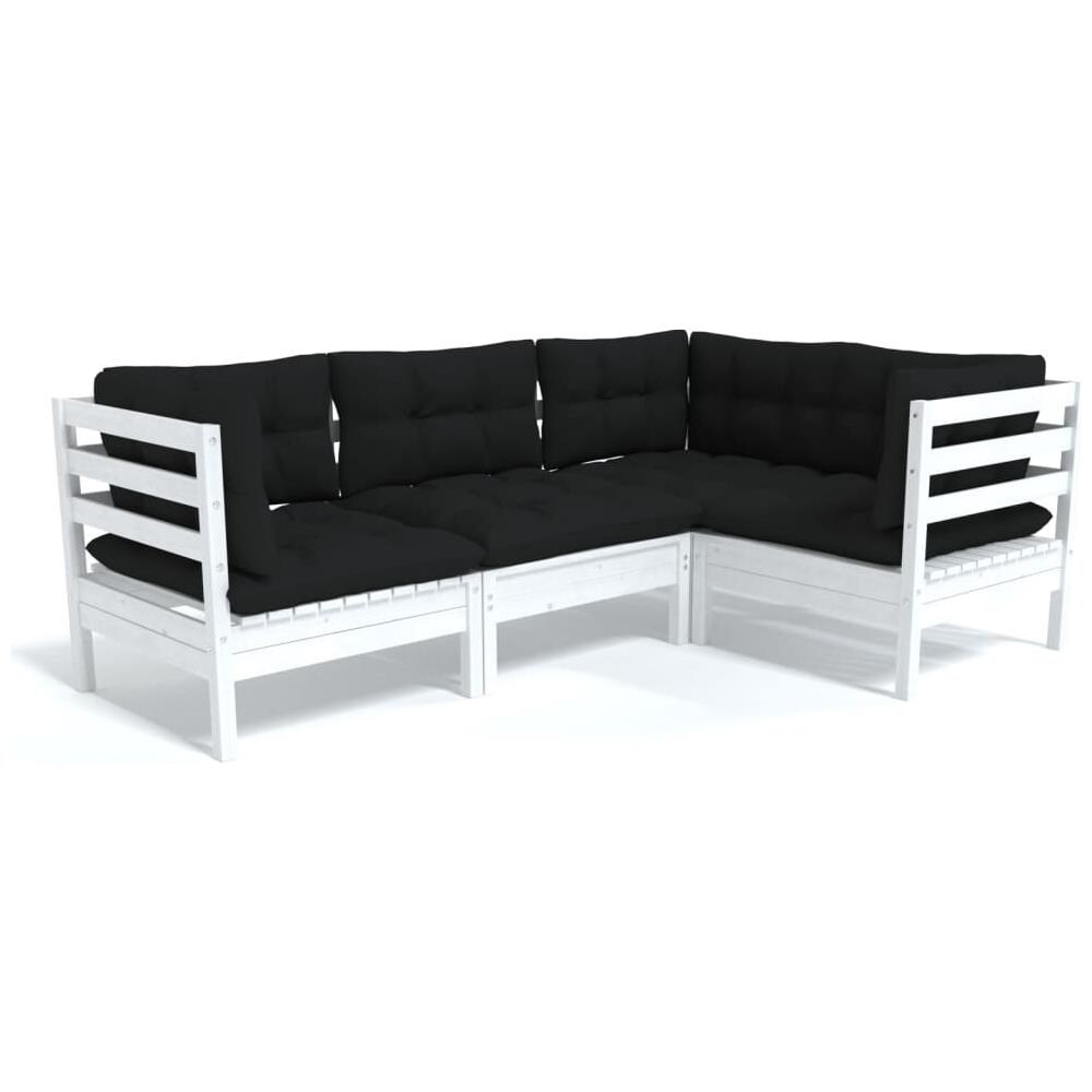 Set Divani Da Giardino 4 Pz Con Cuscini Bianchi Legno Di Pino - Foto 2