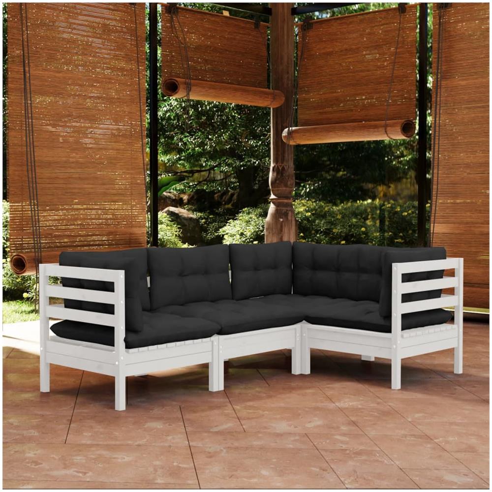 Set Divani Da Giardino 4 Pz Con Cuscini Bianchi Legno Di Pino - Foto 1