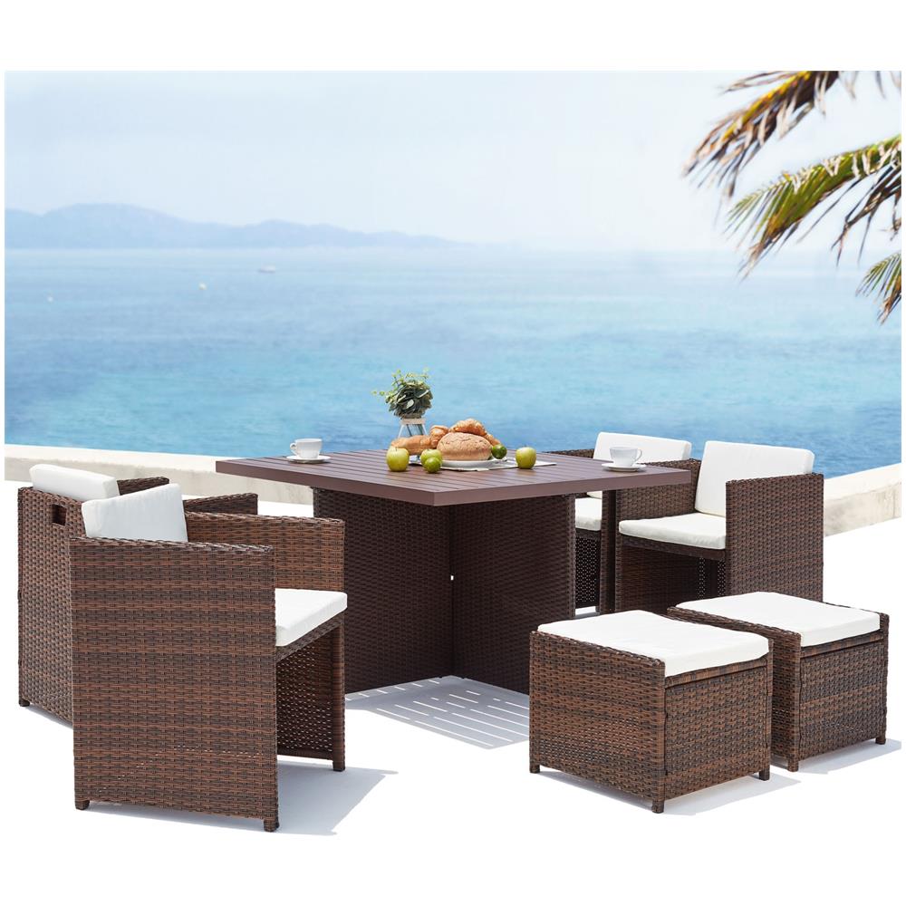 Salotto Da Giardino A Incasso 8 Posti Resina Intrecciata Castagna/bianco Sunset - Foto 7