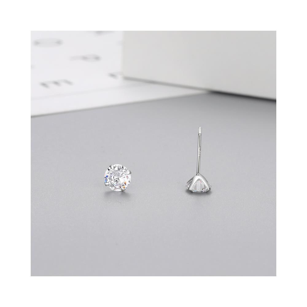 1 Paio Di Orecchini A Bottone In Zircone A Quattro Griffe Con Tappi Per Le Orecchie In Gomma Silver - Foto 2